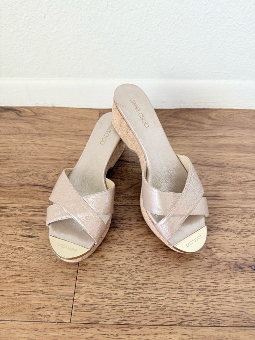 Jimmy Choo Metallic Wedge Sandals Size 37 US 7 - Picture 2 of 7